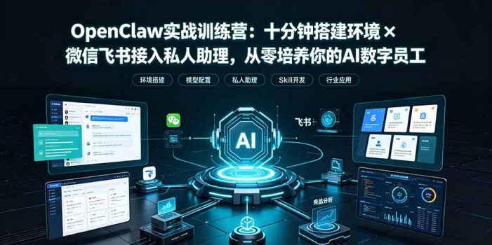 OpenClaw实战特训营:十分钟搭建环境×微信飞书接入私人助理,从零培养你的AI数字员工