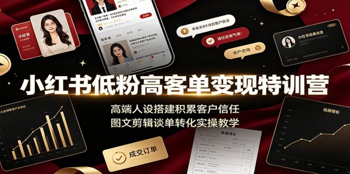 小红书低粉高客单变现特训营:高端人设搭建积累客户信任,图文剪辑谈单转化实操教学