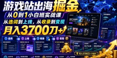 游戏站出海掘金从0到1小白实战课，从选词到上线，从收录到变现，月入3700刀+