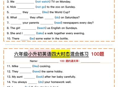 六年级下小升初英语四大时态混合练习100题