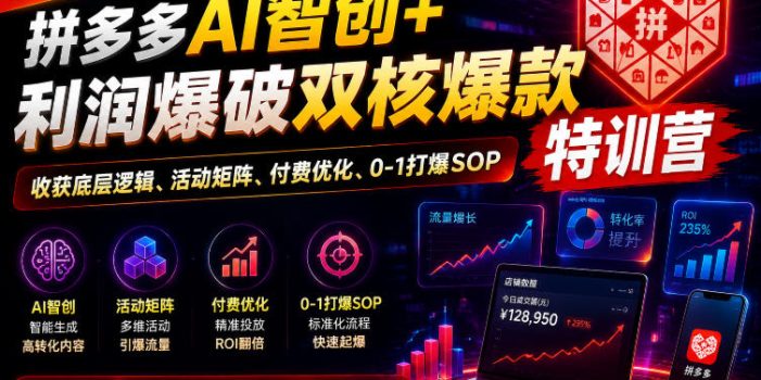 2026拼多多AI智创+利润爆破双核爆款特训营,收获底层逻辑、活动矩阵、付费优化、0-1打爆SOP