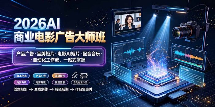 2026AI商业电影广告大师班:产品广告·品牌短片·电影AI短片·配音音乐·自动化工作流,一站式掌握