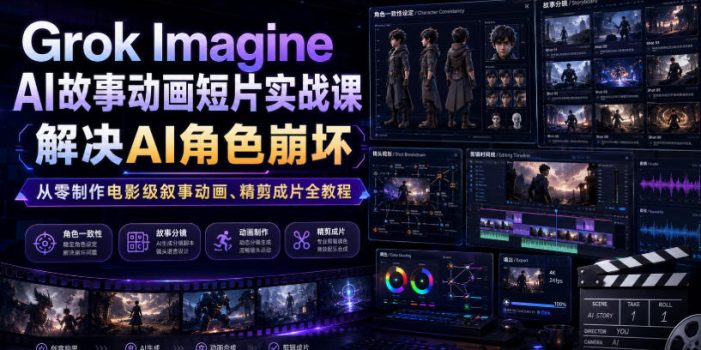 Grok Imagine AI故事动画短片实战课|解决AI角色崩坏,从零制作电影级叙事动画、精剪成片全教程(中英字幕)