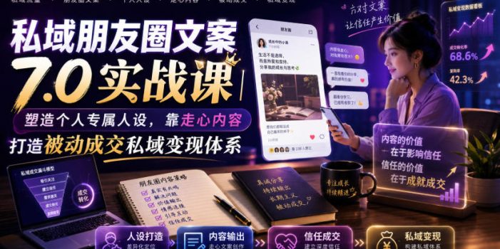 私域朋友圈文案7.0实战课|塑造个人专属人设,靠走心内容打造被动成交私域变现体系