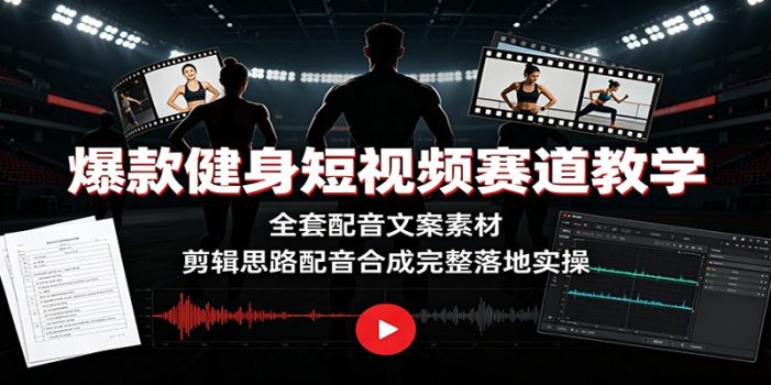 爆款健身短视频赛道教学:全套配音文案素材,剪辑思路配音合成完整落地实操