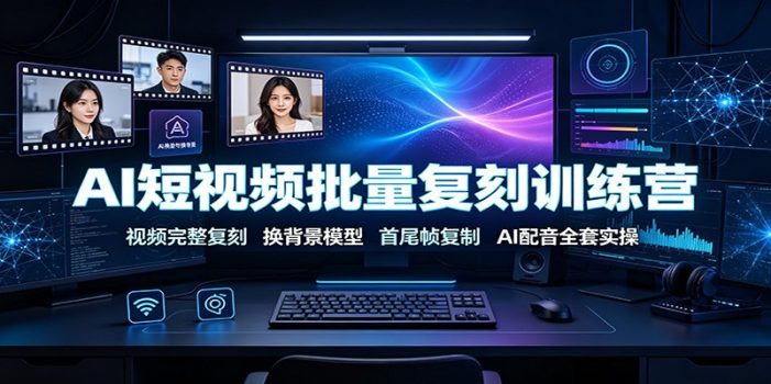 AI短视频批量复刻训练营:视频完整复刻,换背景模型、首尾帧复制、AI配音全套实操