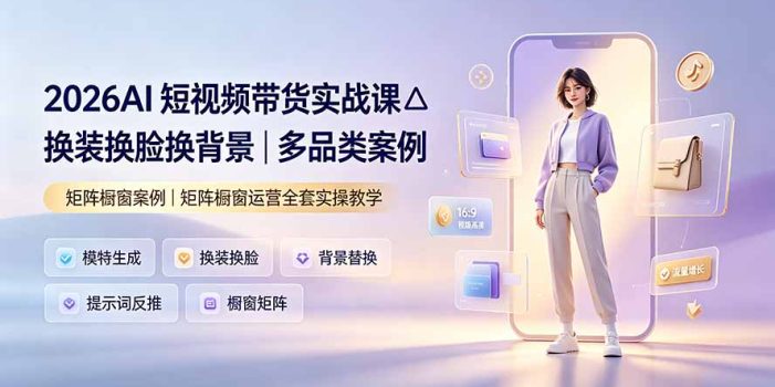 2026AI短视频带货实战课△换装换脸换背景|多品类案例|矩阵橱窗运营全套实操教学