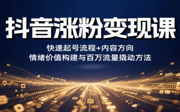 抖音涨粉变现课,快速起号流程+内容方向+情绪价值构建与百万流量撬动方法
