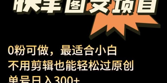 24年最新快手图文带货项目,零粉可做,不用剪辑轻松过原创单号轻松日入300+【揭秘】