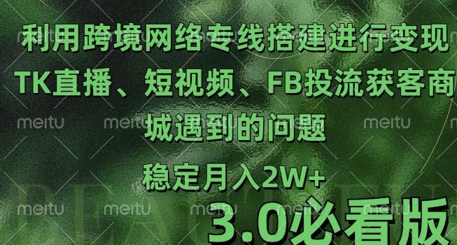 利用跨境电商网络及搭建TK直播、短视频、FB投流获客以及商城遇到的问题进行变现3.0必看版【揭秘】