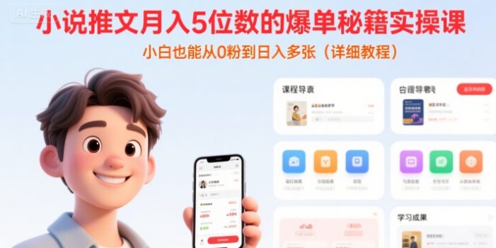 小说推文月入5位数的爆单秘籍实操课,,小白也能从0粉到日入多张(详细教程)