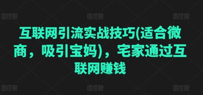 互联网引流实战技巧(适合微商,吸引宝妈),宅家通过互联网赚钱