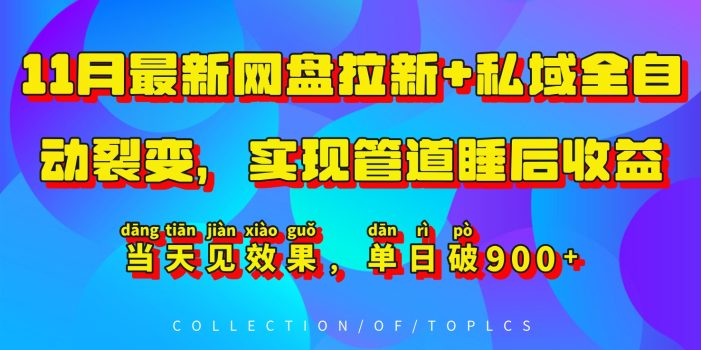 11月最新网盘拉新+私域全自动裂变,实现管道睡后收益,当天见效果,单日破900+