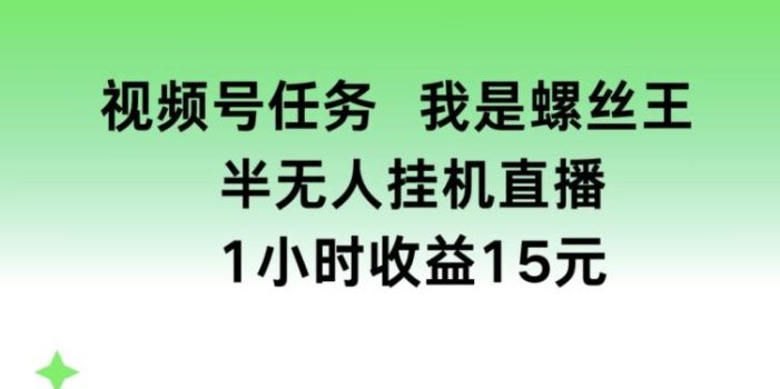 视频号任务,我是螺丝王, 半无人挂机1小时收益15元【揭秘】