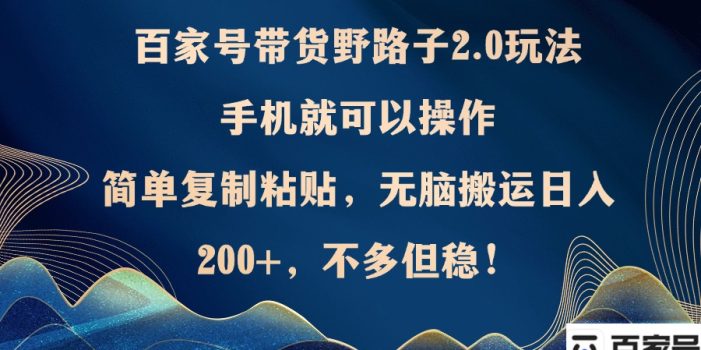 百家号带货野路子2.0玩法,手机就可以操作,简单复制粘贴,无脑搬运日…