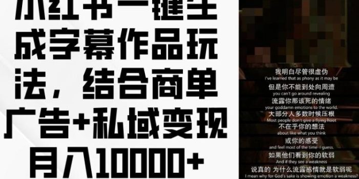 小红书一键生成字幕作品玩法,结合商单广告+私域变现月入1w+【揭秘】