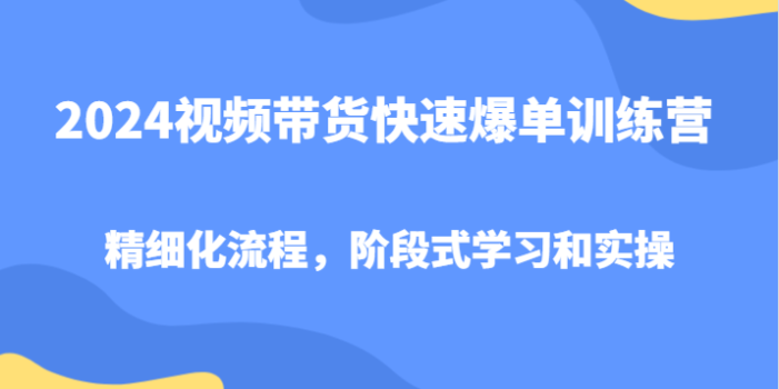 2024视频带货快速爆单训练营,精细化流程,阶段式学习和实操