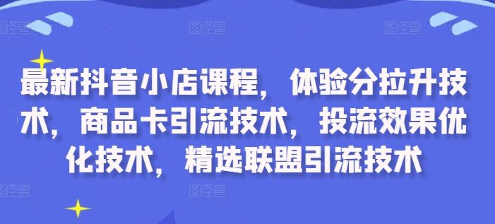 最新抖音小店课程,体验分拉升技术,商品卡引流技术,投流效果优化技术,精选联盟引流技术
