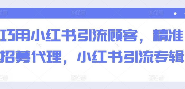巧用小红书引流顾客,精准招募代理,小红书引流专辑