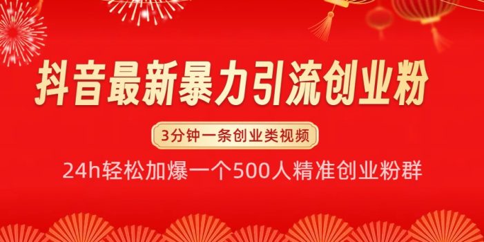 抖音最新暴力引流创业粉,24h轻松加爆一个500人精准创业粉群【揭秘】