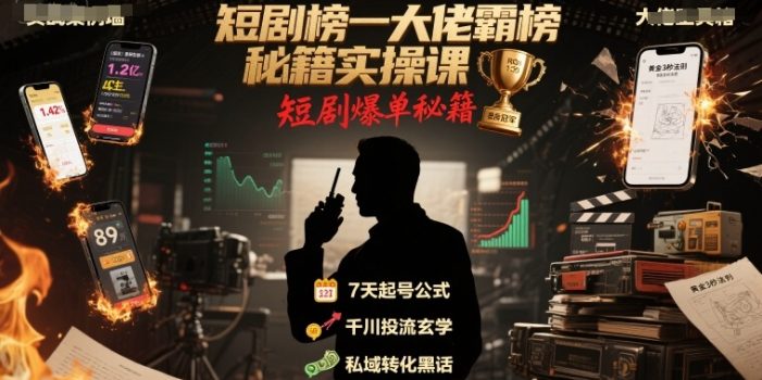 短剧榜一大佬霸榜秘籍实操课,短剧爆单秘籍