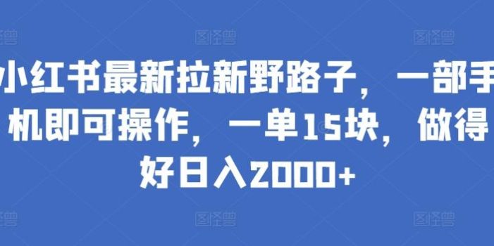 小红书最新拉新野路子,一部手机即可操作,一单15块,做得好日入2000+【揭秘】