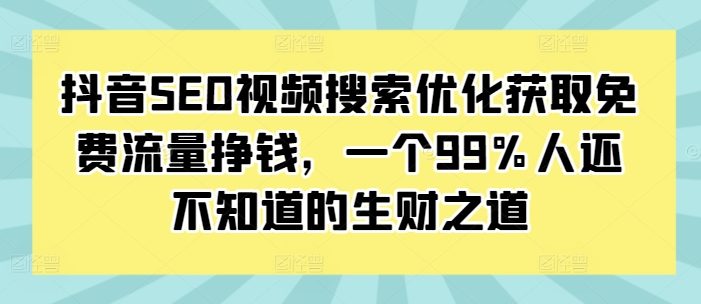 抖音SEO视频搜索优化获取免费流量挣钱,一个99%人还不知道的生财之道