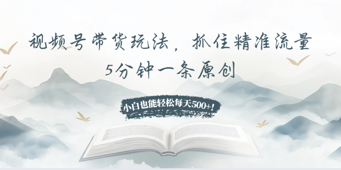 视频号带货玩法,抓住精准流量,5分钟一条原创,小白也能轻松每天500+!