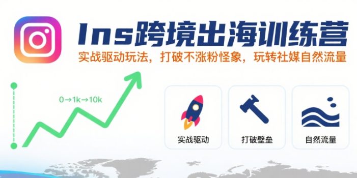 Ins跨境出海训练营,实战驱动玩法,打破不涨粉怪象,玩转社媒自然流量