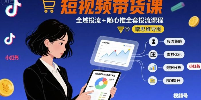 最新短视频带货课,全域投流+随心推全套投流课程+思维导图
