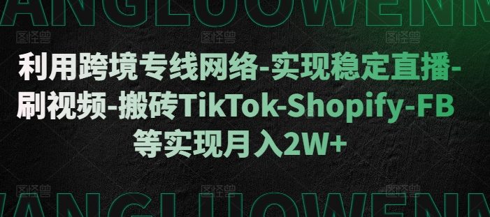 利用跨境专线网络-实现稳定直播-刷视频-搬砖TikTok-Shopify-FB等实现月入2W+【揭秘】