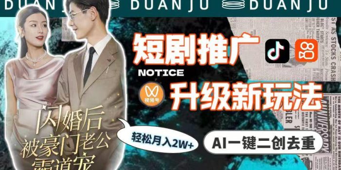 (9620期)短剧推广升级新玩法,AI一键二创去重,轻松月入2w+(教程+素材)