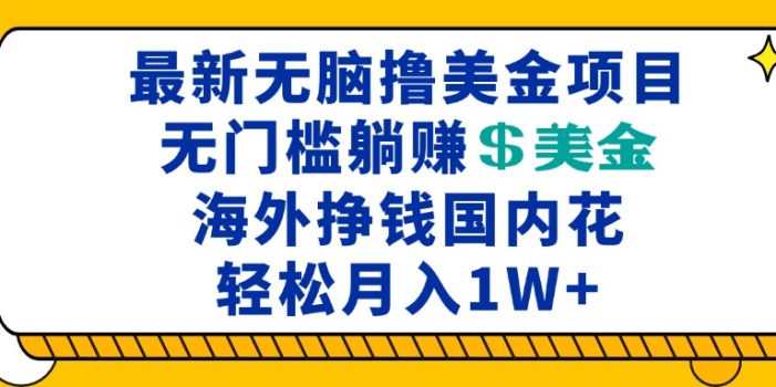 最新海外无脑撸美金项目,无门槛躺赚美金,海外挣钱国内花,月入一万加