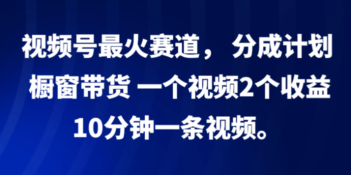 视频号最火赛道, 分成计划, 橱窗带货,一个视频2个收益,10分钟一条视频。