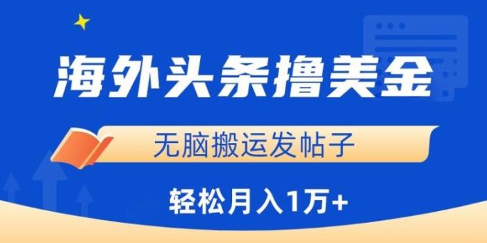 海外头条撸美金,无脑搬运发帖子,月入1万+,小白轻松掌握【揭秘】