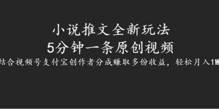 小说推文全新玩法,5分钟一条原创视频,结合视频号支付宝创作者分成赚取多份收益