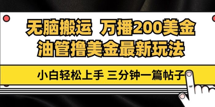 油管无脑搬运撸美金玩法教学,万播200刀,三分钟一篇帖子,小白轻松上手