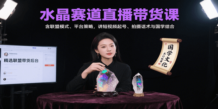 水晶赛道直播带货课:含联盟模式、平台策略,讲短视频起号、拍摄话术与国学结合