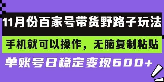 百家号带货野路子玩法 手机就可以操作,无脑复制粘贴 单账号日稳定变现…