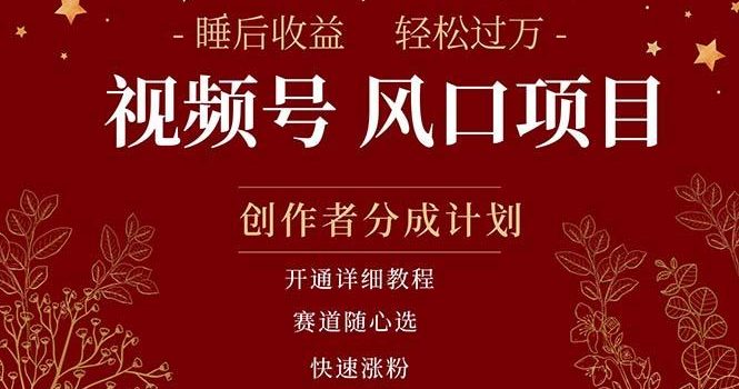 拥有睡眠收益的微信视频号大风口项目,轻松月入过万+,多赛道选择,可…