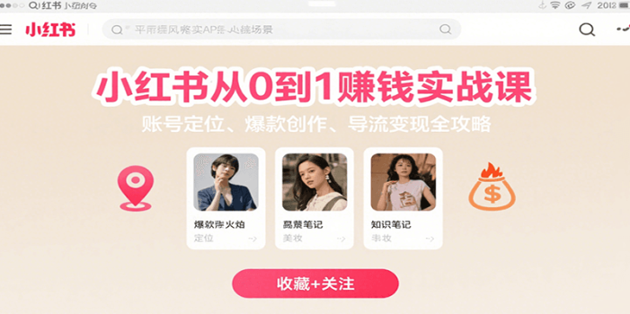 小红书从0到1赚钱实战课:账号定位、 爆款创作 、导流变现全攻略