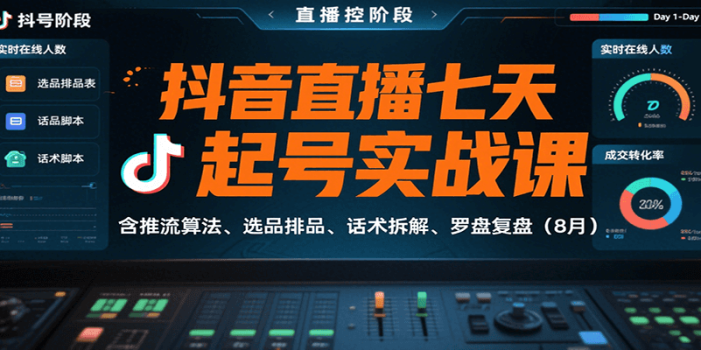 抖音直播七天起号实战课:含推流算法、选品排品、话术拆解、罗盘复盘(8月)