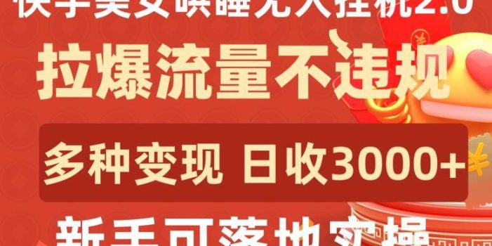 快手美女哄睡无人挂机2.0.拉爆流量不违规,多种变现途径,日收3000+,新手可落地实操【揭秘】