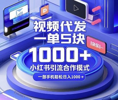 视频代发,一单5块,小红书引流合作模式,一部手机轻松日入多张【揭秘】