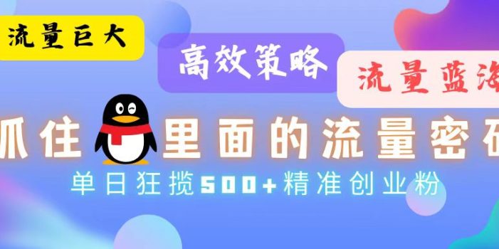 流量蓝海,抓住QQ里面的流量密码!高效策略,单日狂揽500+精准创业粉