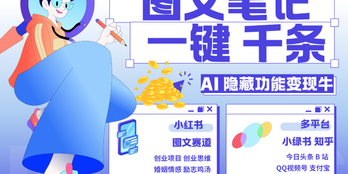 1键生成数千条图文 创业国学 秒生笔记 小红书小绿书图文 轻松引流 变现30000+