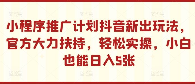 小程序推广计划抖音新出玩法,官方大力扶持,轻松实操,小白也能日入5张【揭秘】