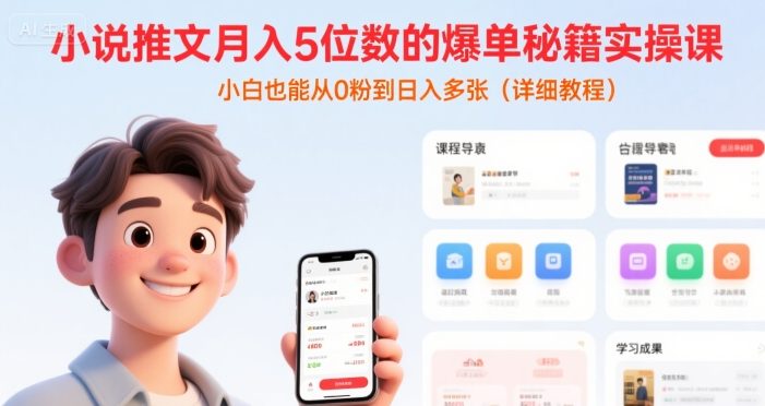 小说推文月入5位数的爆单秘籍实操课,,小白也能从0粉到日入多张(详细教程)