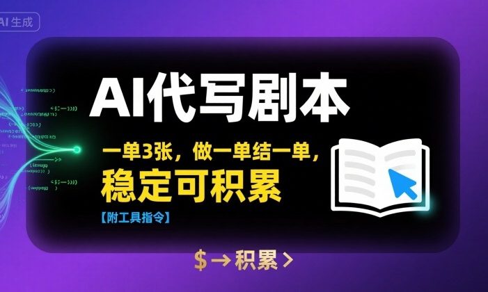 AI代写剧本,一单3张,做一单结一单,稳定可积累【附工具指令】
