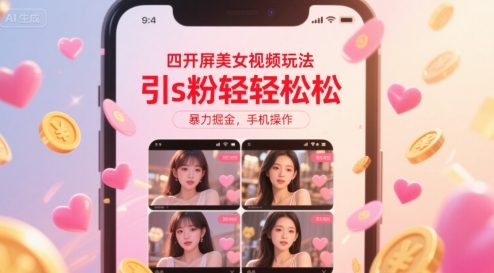 四开屏美女视频玩法,引s粉轻轻松松,暴力掘金,手机操作【揭秘】